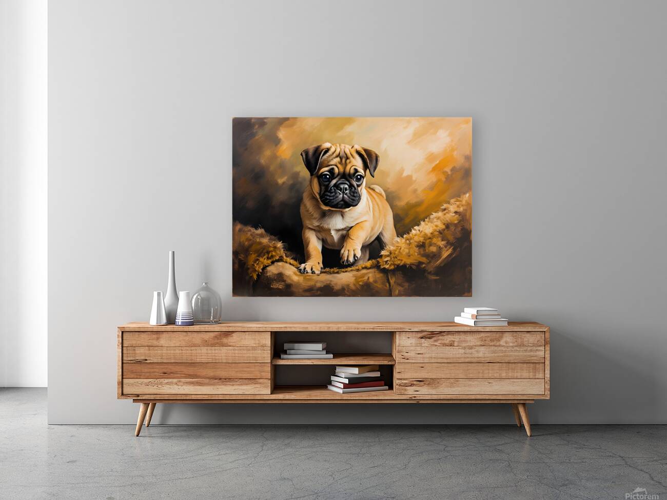 Pug Puppy Falls Asleep After Evening Entertainment Reproduction