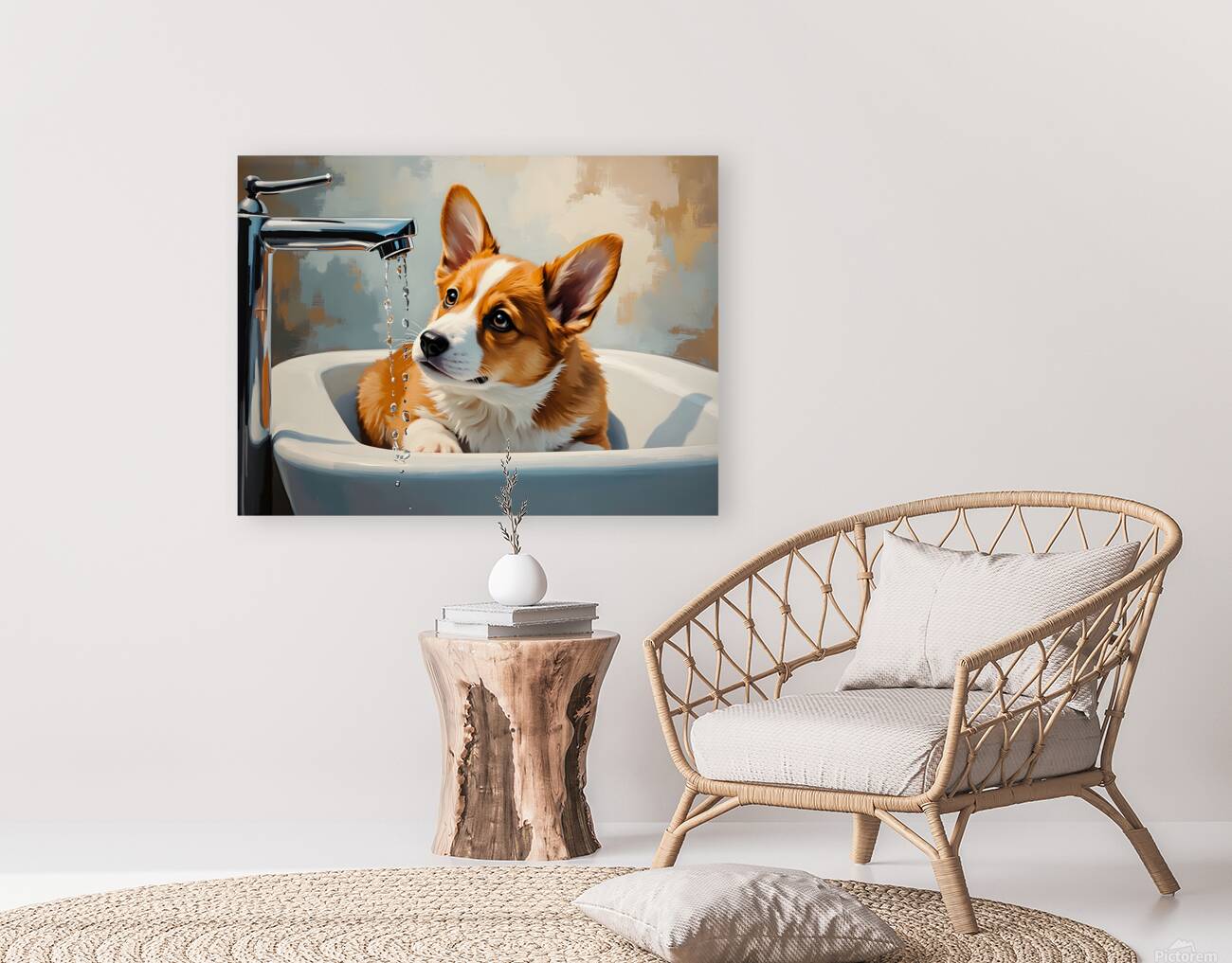 Nervous Corgi Puppy Waits In Bathroom Sink Reproduction