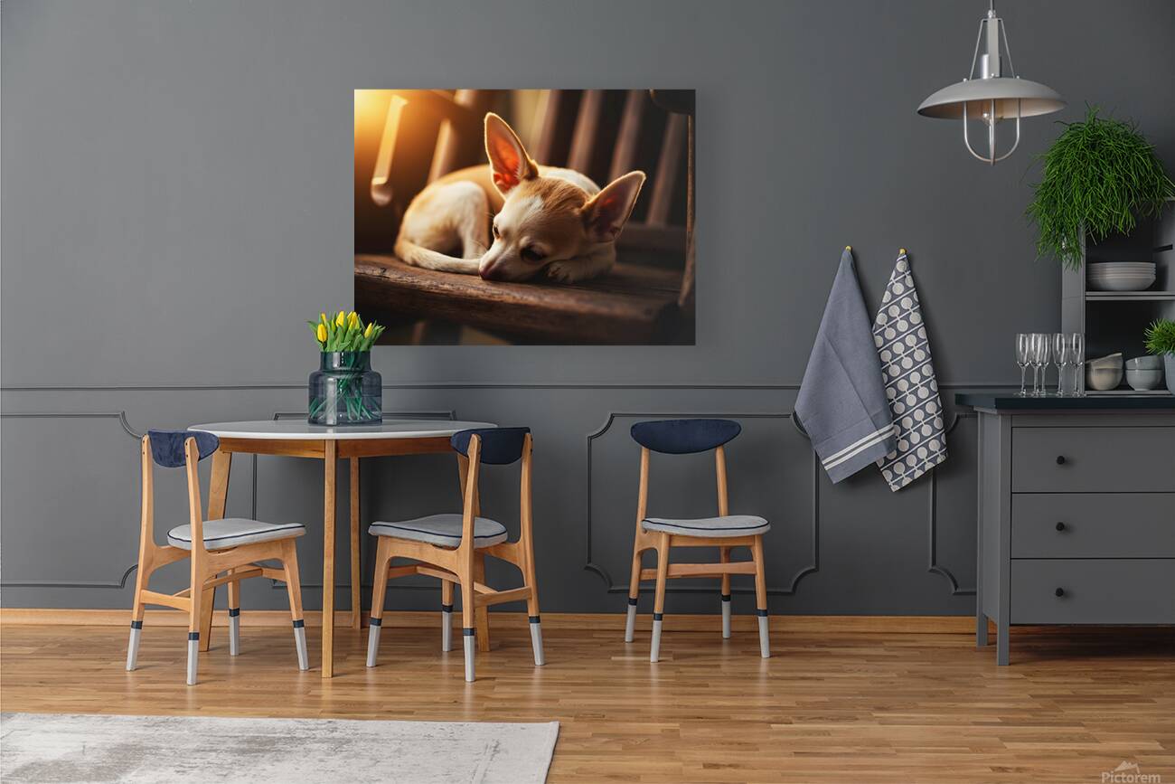 Chihuahua Puppy Dreams Peacefully On Rocking Chair Reproduction