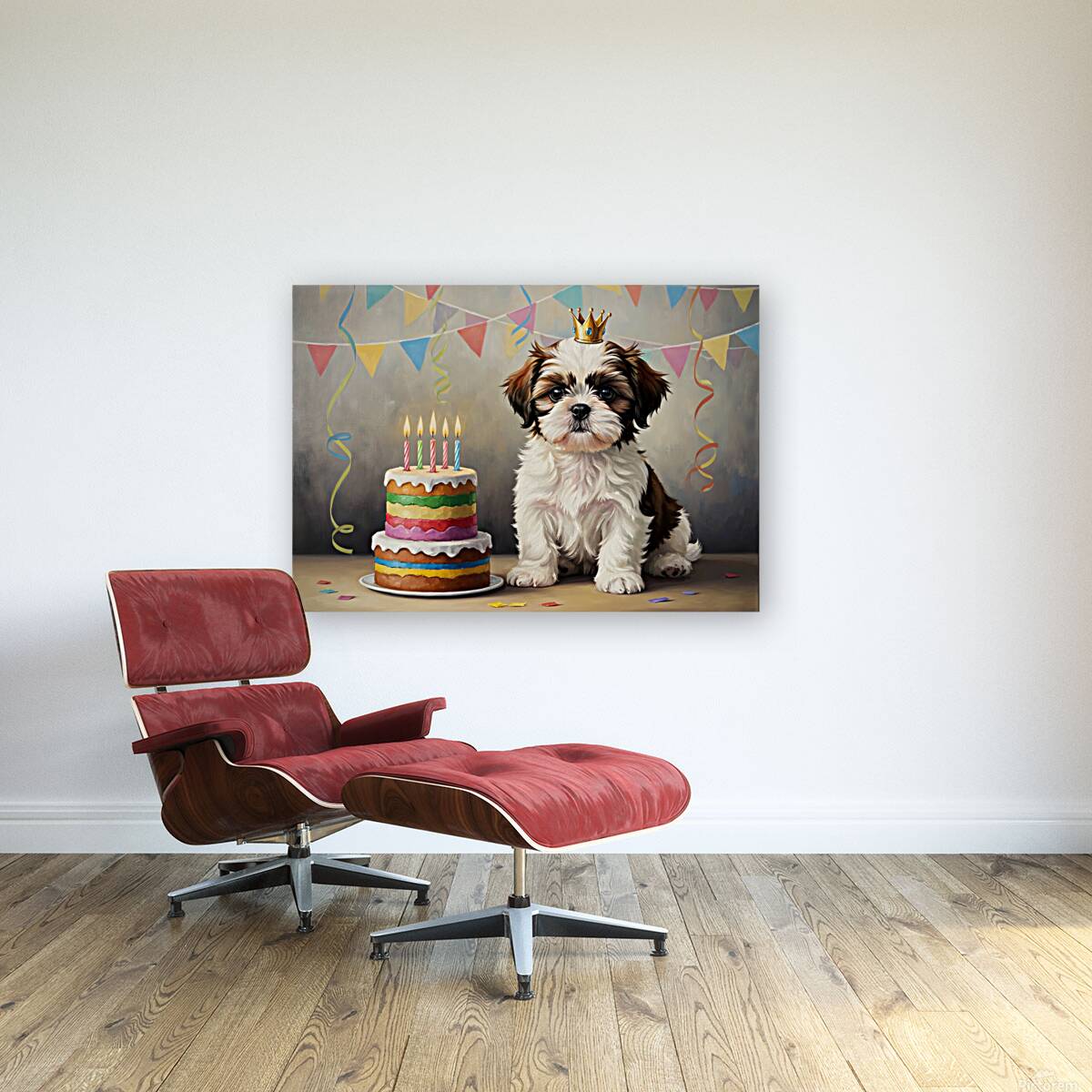 Sleepy Birthday Puppy Rests After Party Fun Reproduction