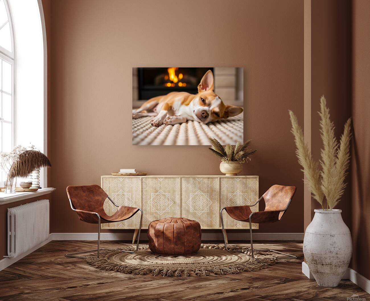 Chihuahua Puppy Falls Asleep By The Fire Reproduction