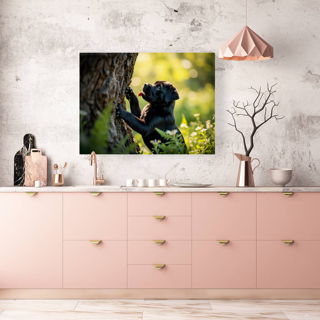 Cane Corso Puppy Spots Squirrel At Tree Base Reproduction