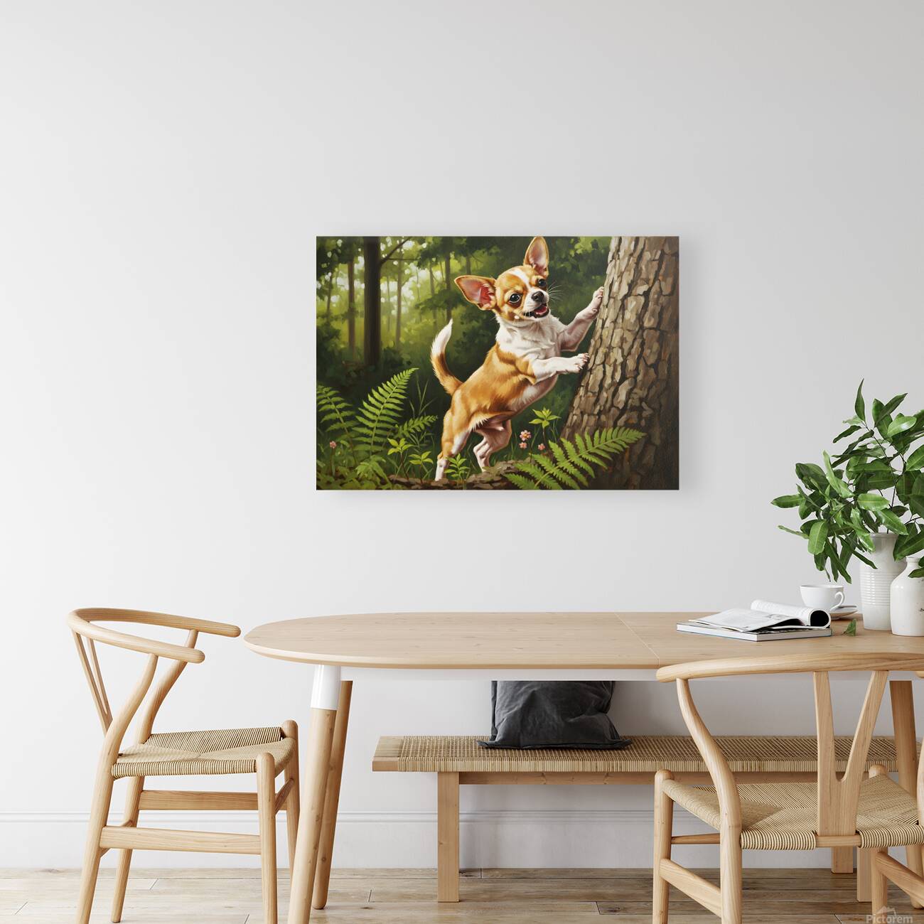 Chihuahua Puppy Spots Squirrel In Tree Reproduction