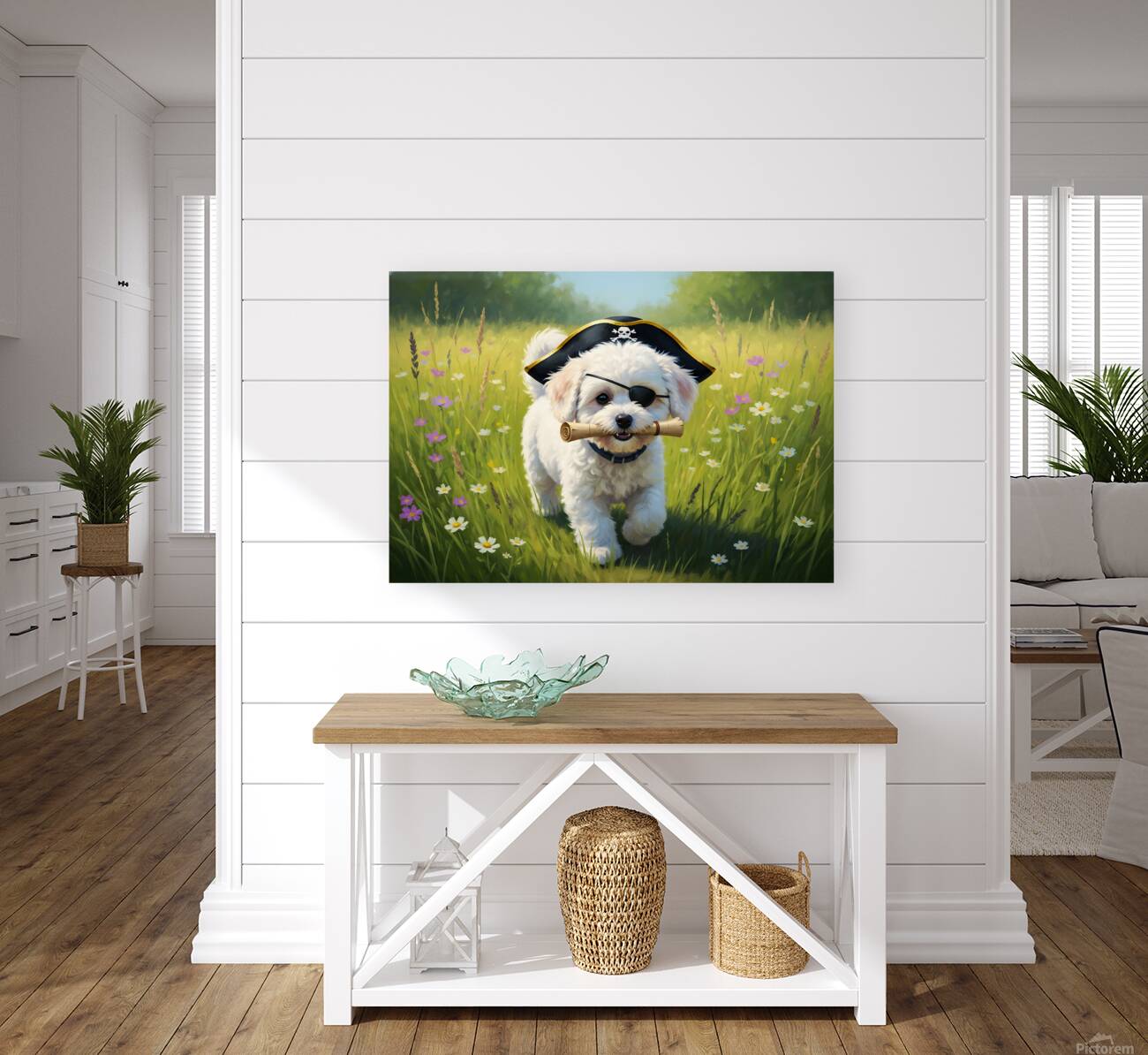 Bichon Frise Puppy Discovers Pirate Treasure Map Reproduction