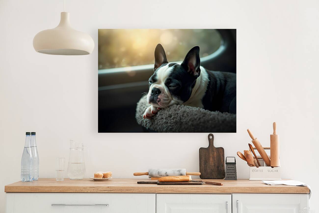 Boston Terrier Puppy Sees Sunshine After The Rain Reproduction