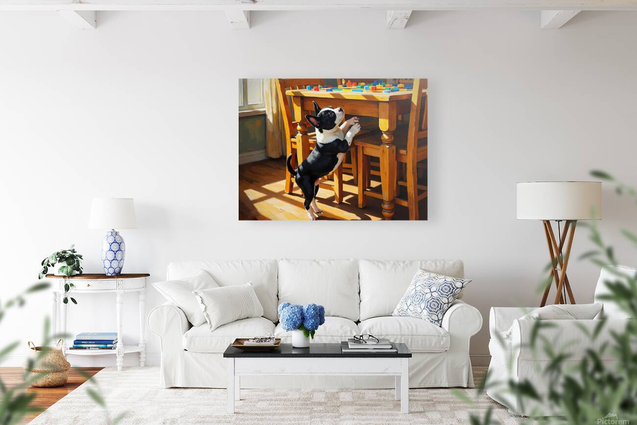 Boston Terrier Puppy Watches Family Board Game Reproduction