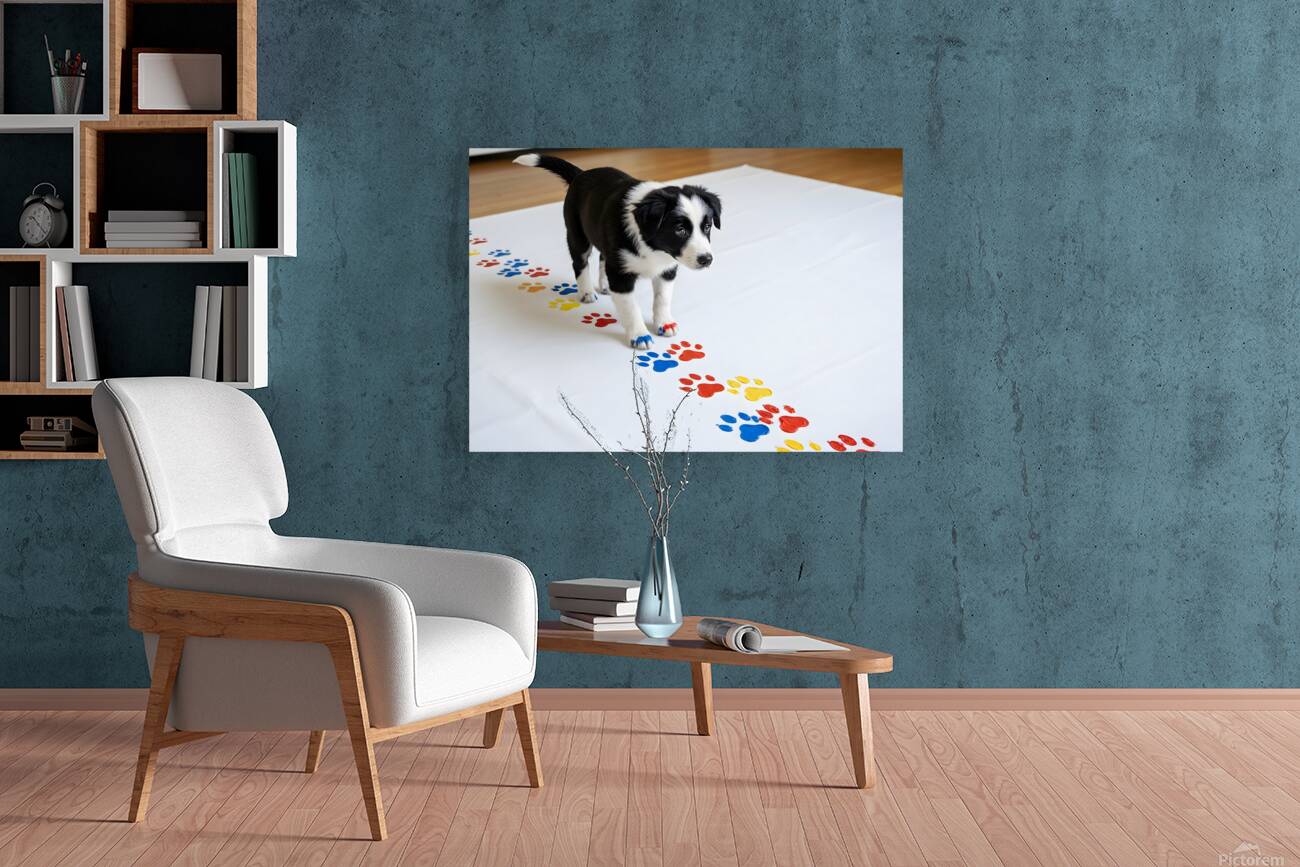 Border Collie Puppy Proudly Shows Off Finished Paw Art Reproduction