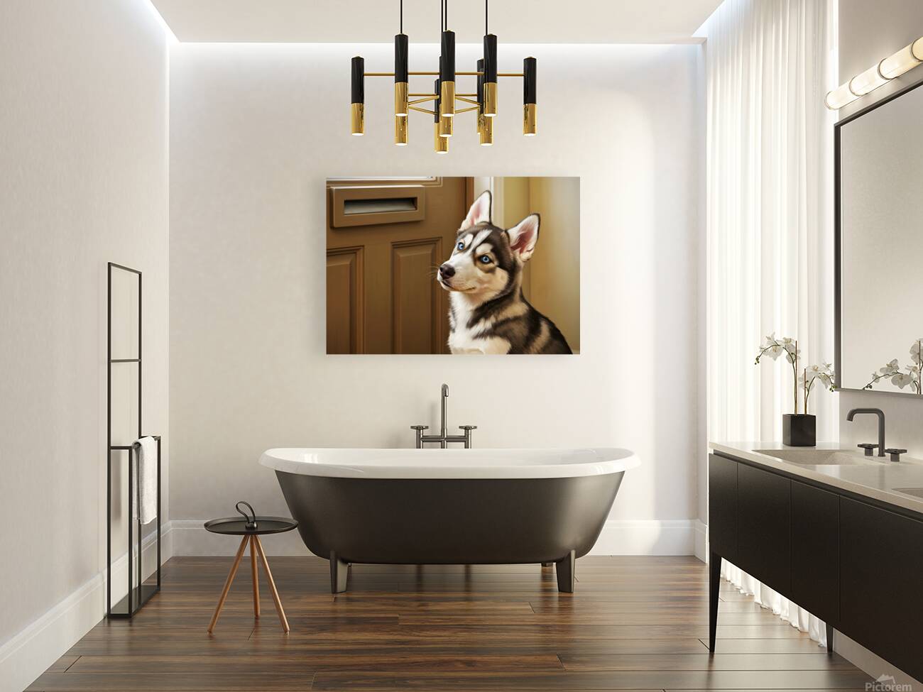 Patient Husky Puppy Guards The Mail Slot Reproduction