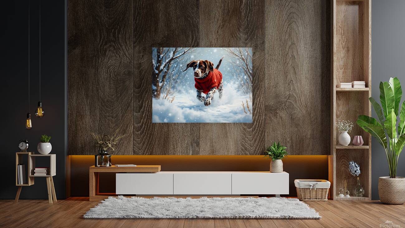 Sleepy Puppy Rests After Snow Adventure In Sweater Reproduction