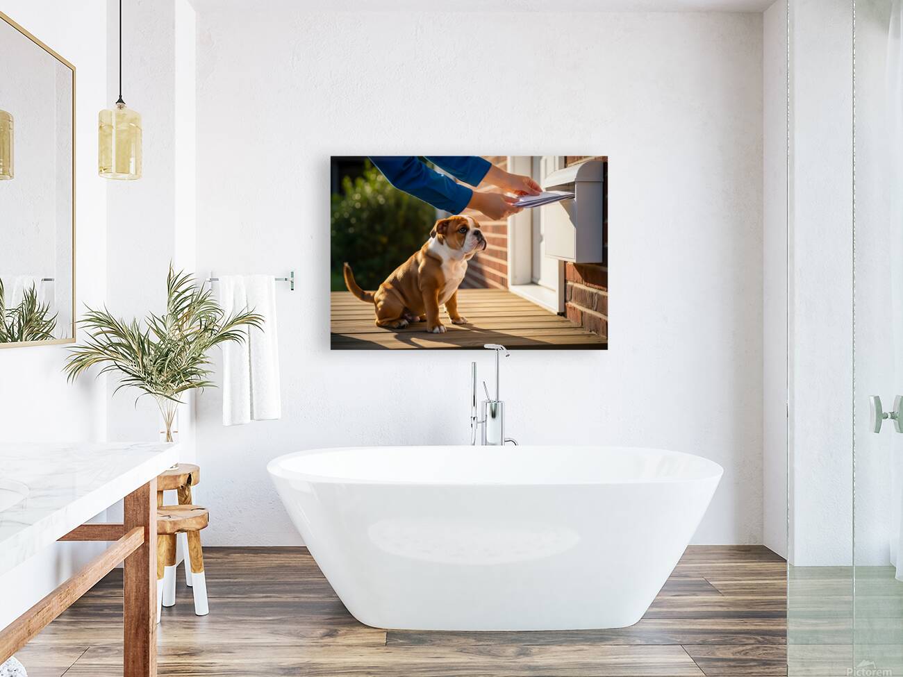 Bulldog Puppy Waves Goodbye To Mail Carrier Reproduction