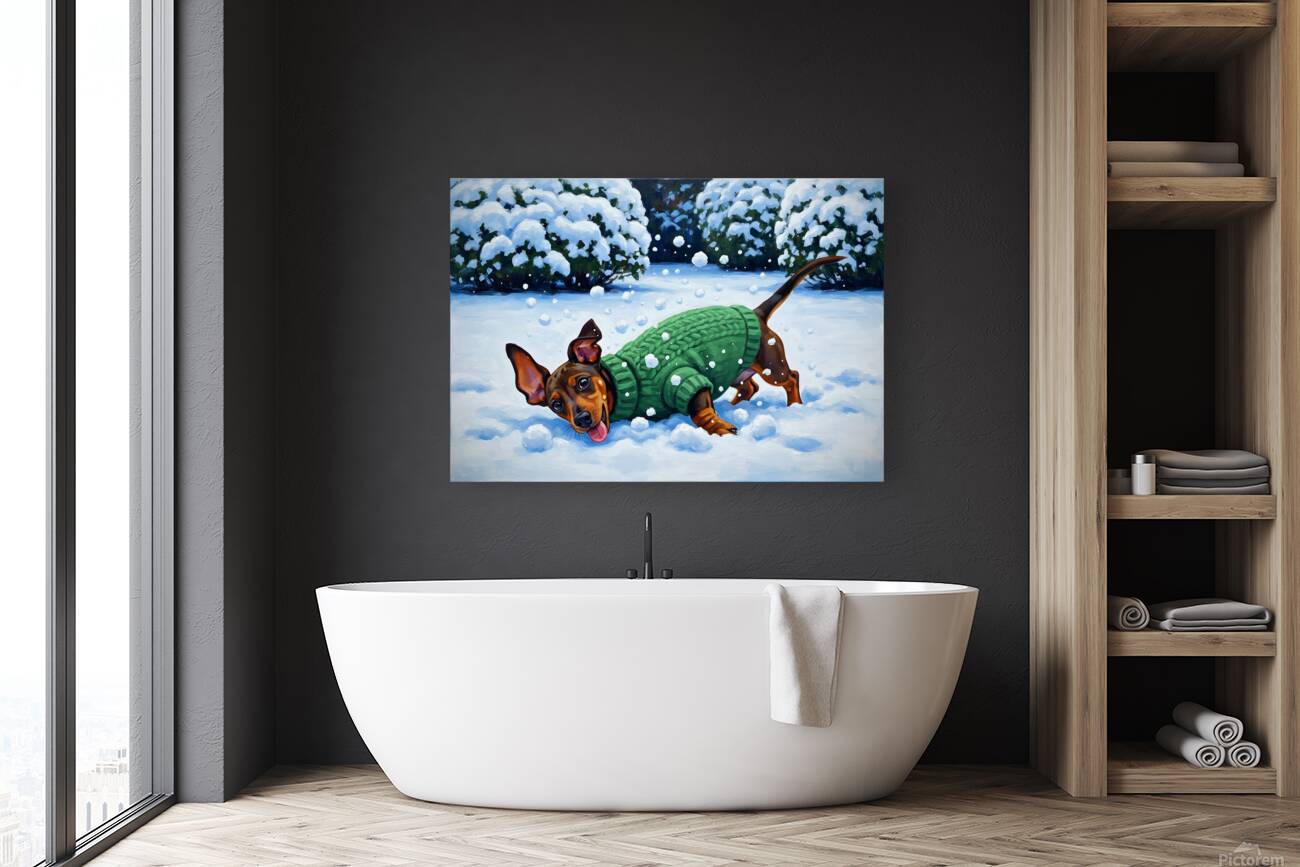 Sleepy Dachshund Puppy Warms Up By Cozy Winter Fireplace Reproduction