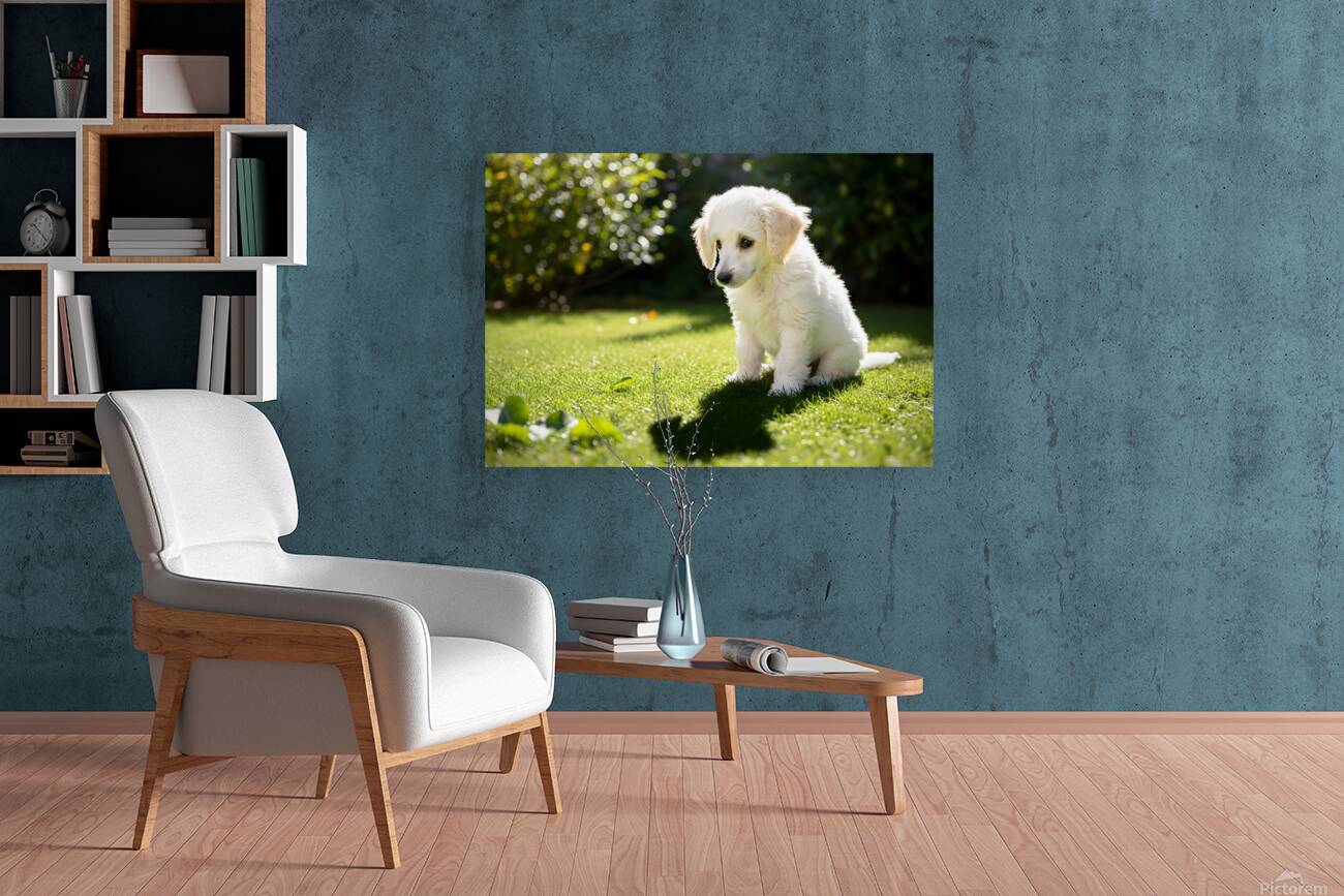 Poodle Puppy Discovers Shadow Play On Sunny Day Reproduction