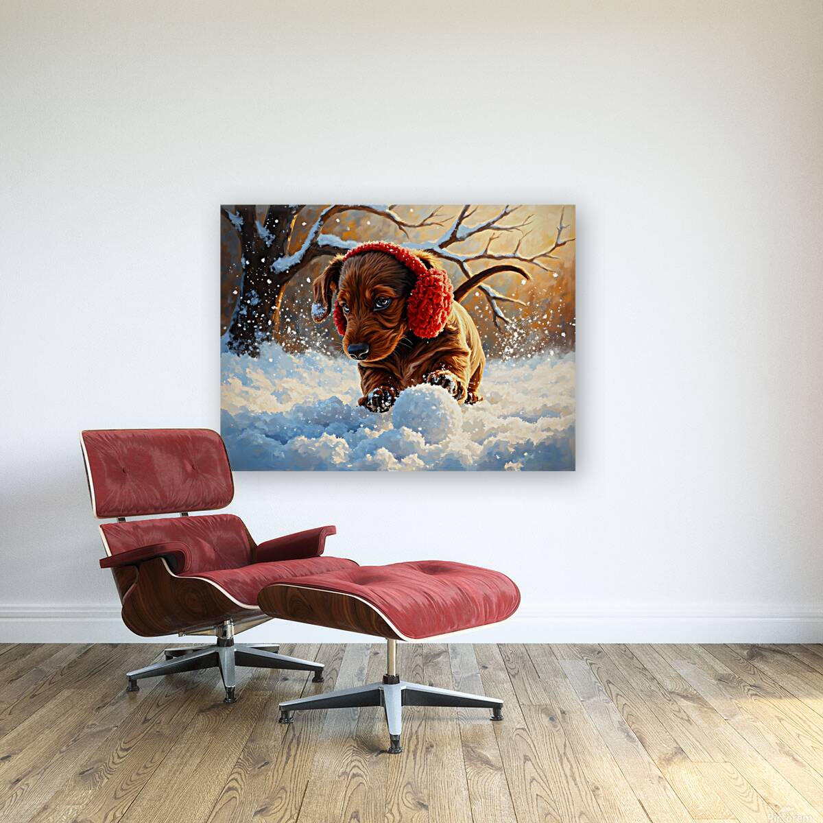 Dachshund Puppys First Snowy Adventure With Earmuffs Reproduction