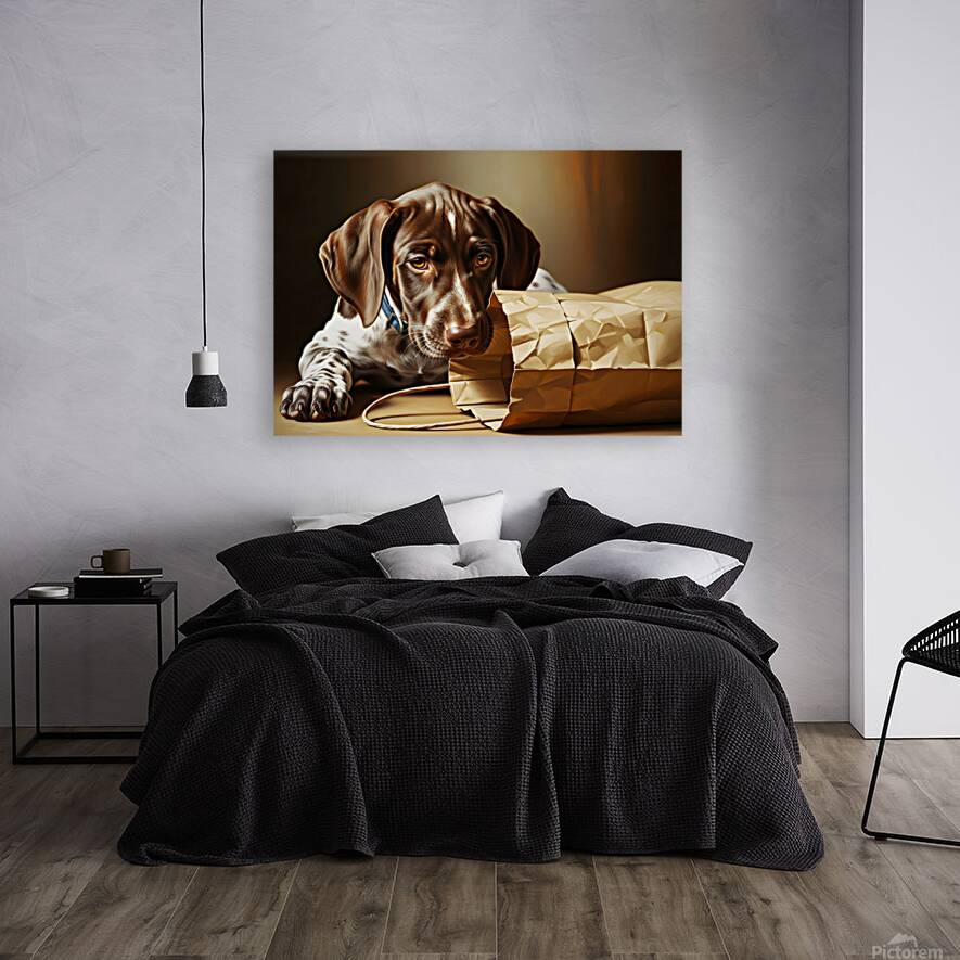 German Shorthaired Pointer Puppy Discovers Shopping Bag Reproduction