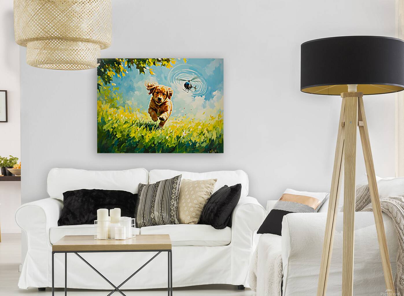 Exhausted Golden Puppy Rests After Helicopter Play Reproduction