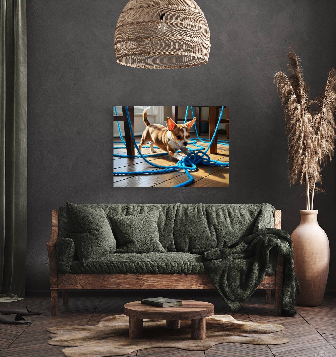 Chihuahua Puppy Discovers Yarn Ball Reproduction