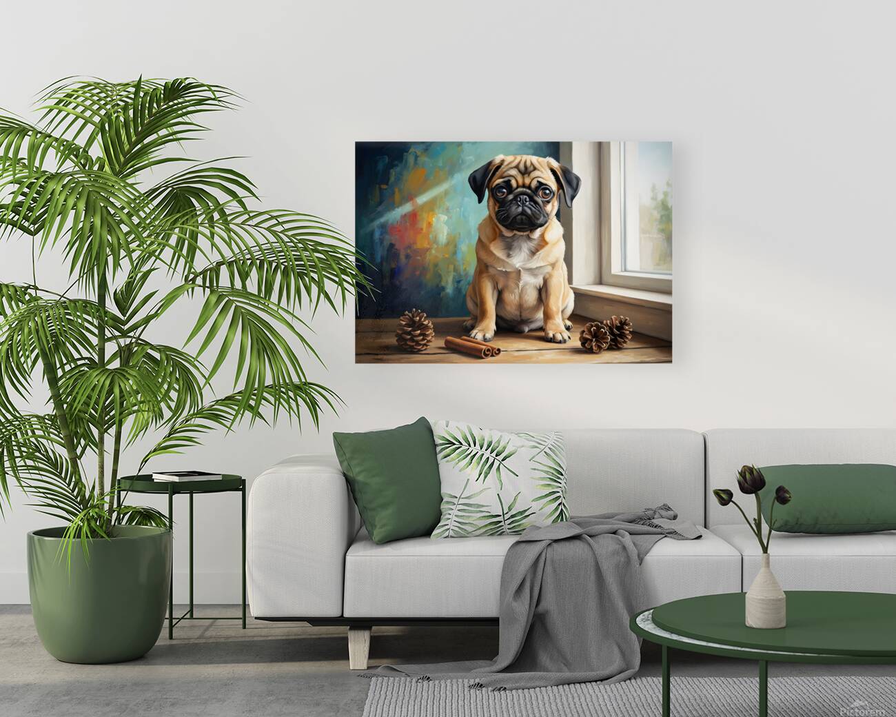 Contented Pug Puppy Enjoys Aromatic Discovery Reproduction