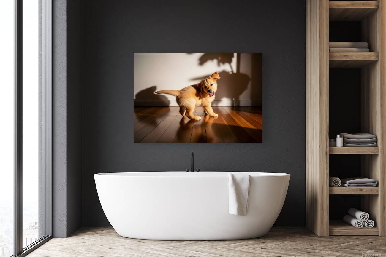 Sleepy Golden Retriever Puppy Rests After Shadow Chase Reproduction