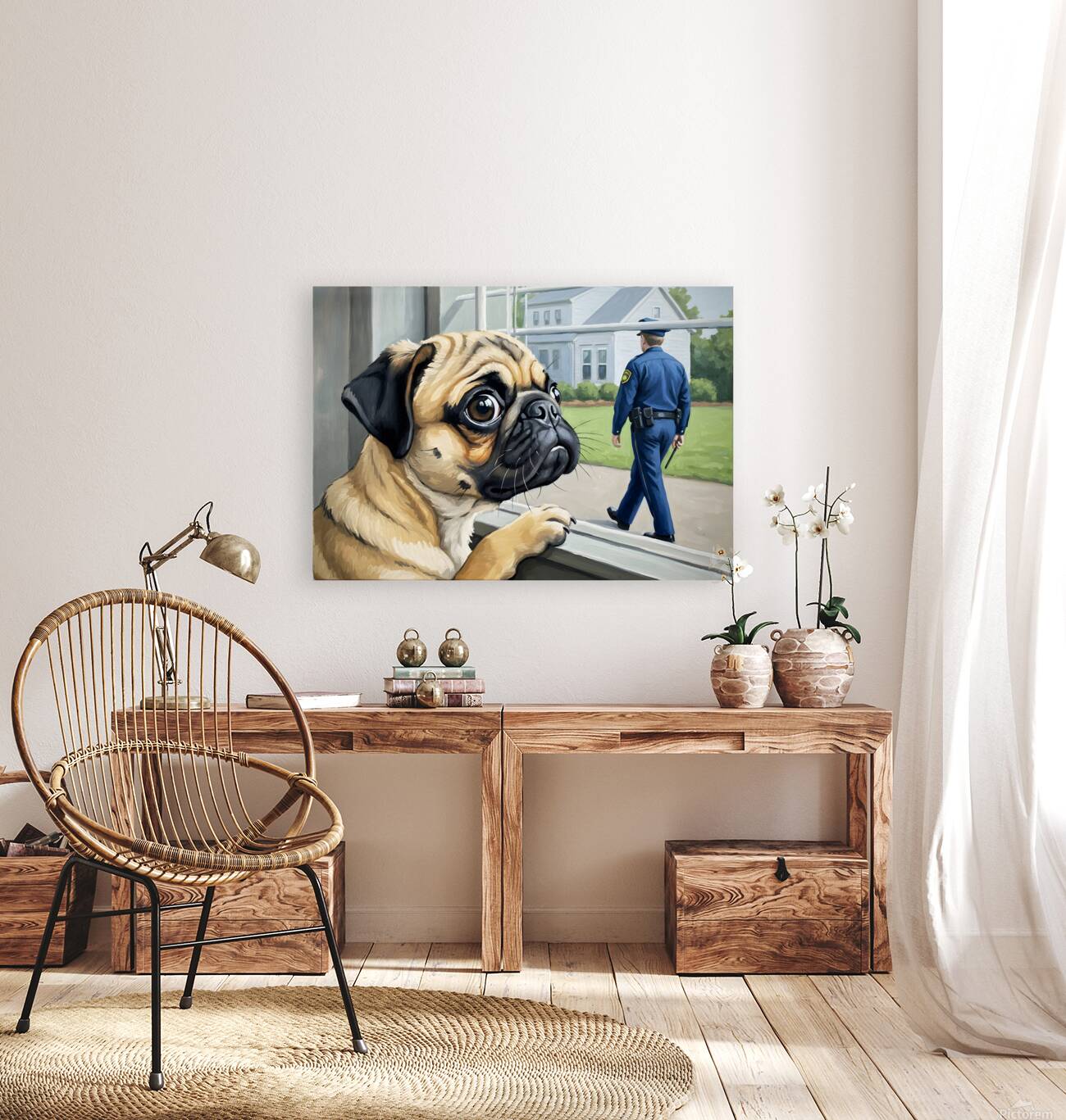 Pug Puppy Sits Proudly After Successful Guard Duty Reproduction