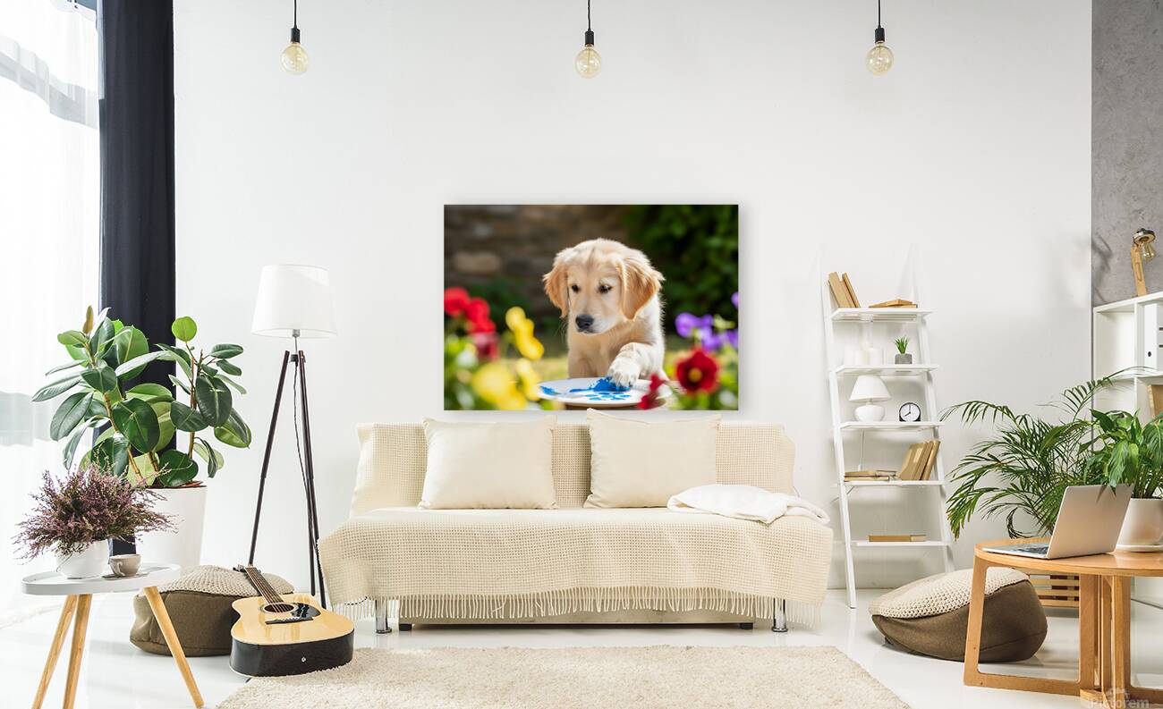 Golden Retriever Puppy Ready To Give Pawprint Autograph Reproduction