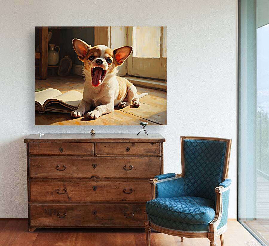 Sleepy Chihuahua Puppy Dreams Over Open Book Reproduction