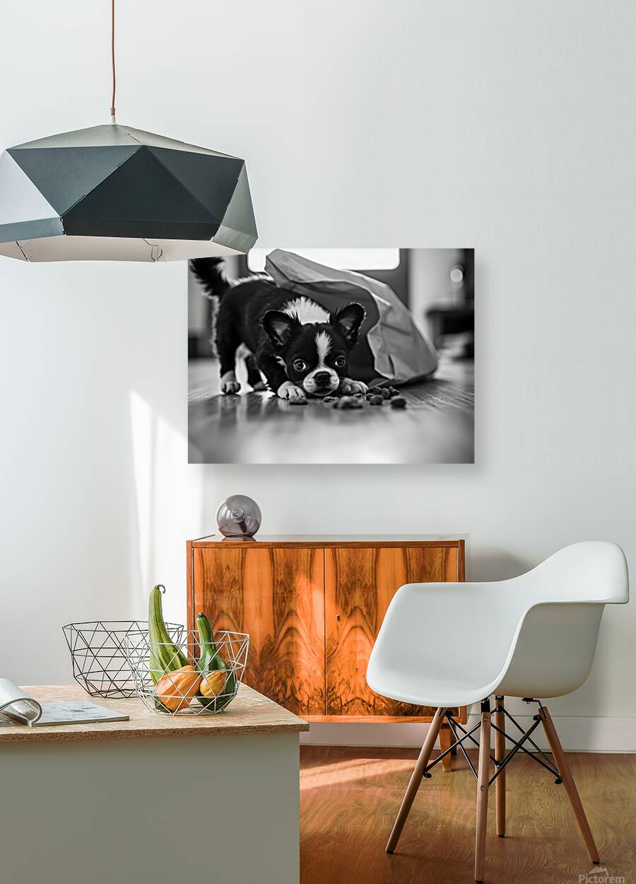 Excited Boston Terrier Puppy Emerges From Shopping Bag Discovery Reproduction