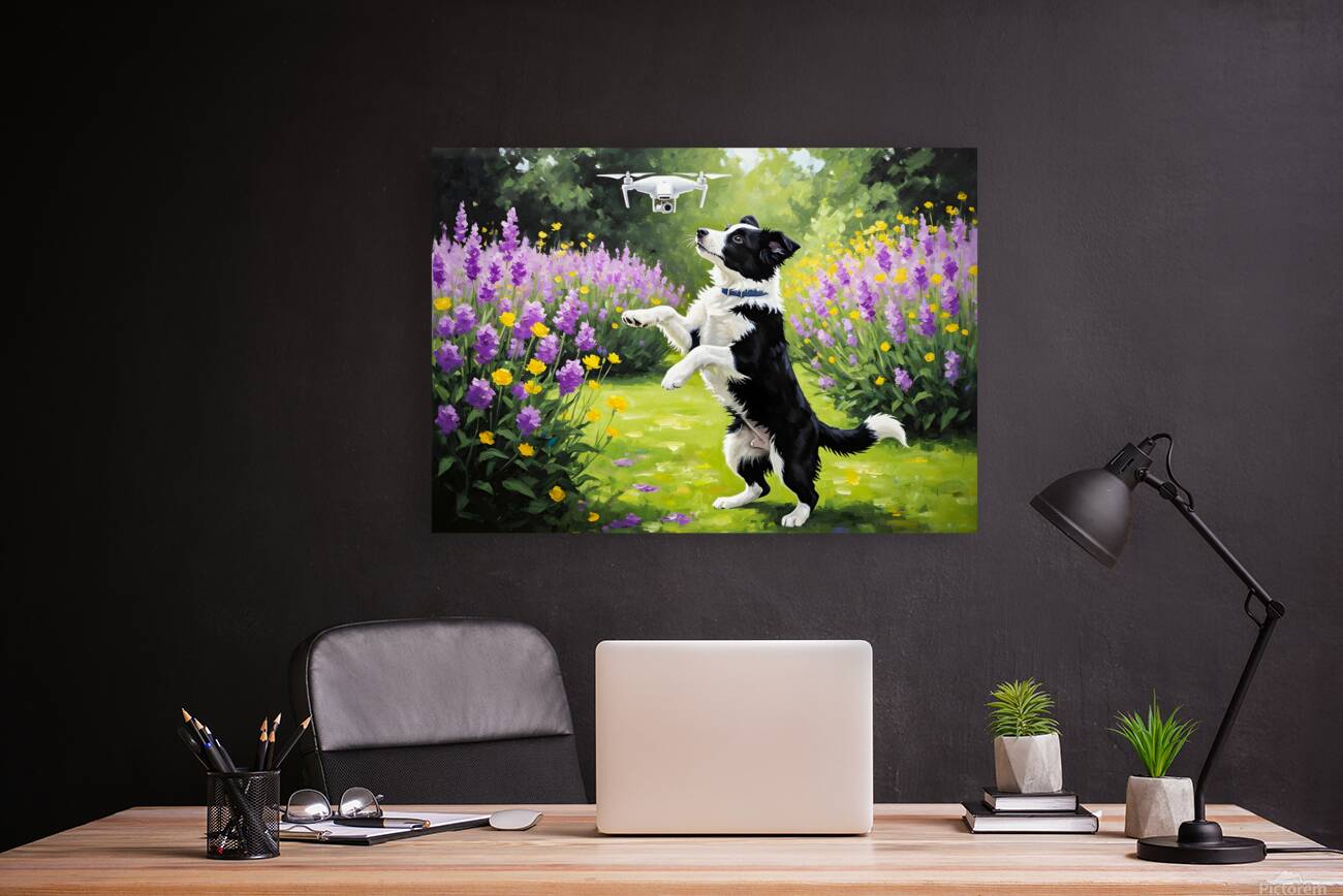 Border Collie Puppy Spots Something In The Sky Reproduction