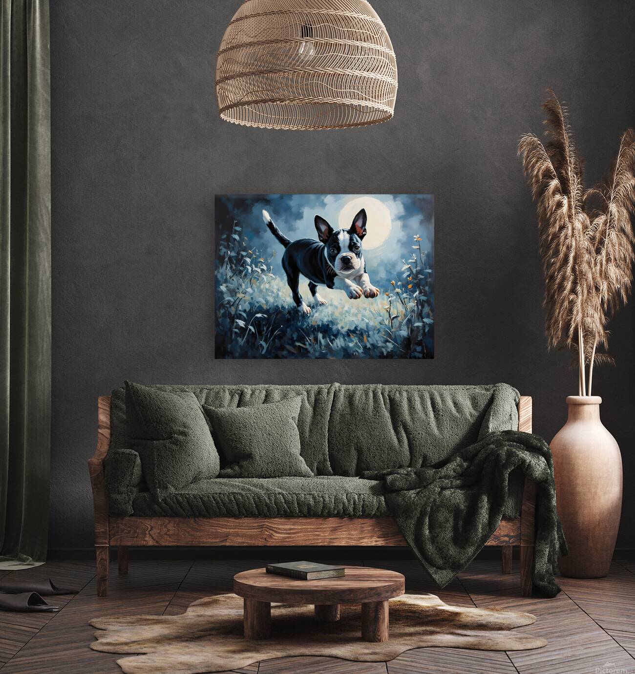 Boston Terrier Puppy Discovers Mysterious Nighttime Shadows Reproduction