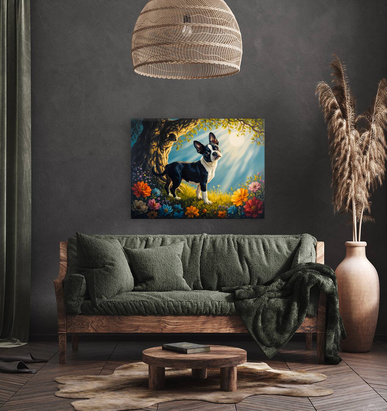 Sleepy Boston Terrier Puppy Rests After Shadow Adventure Reproduction