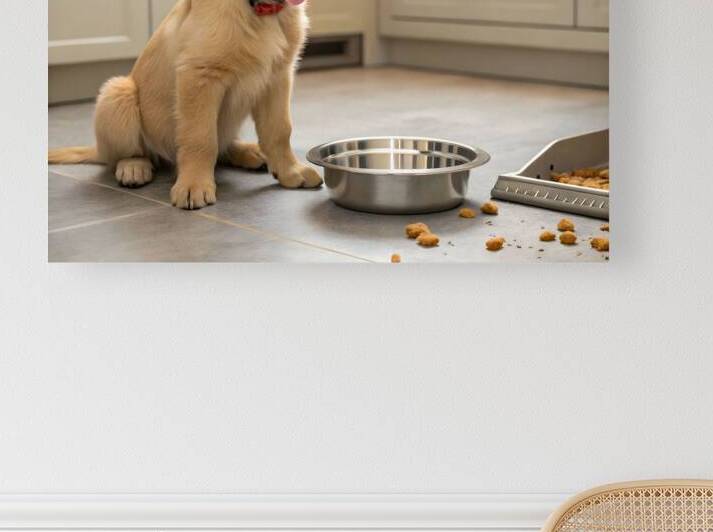 Satisfied Golden Retriever Puppy After Finishing Meal by Puppy Prints