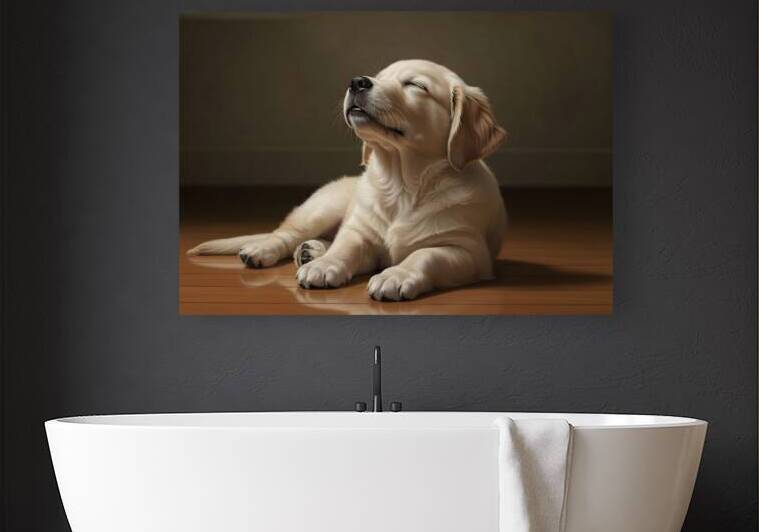 Golden Retriever Puppy Fast Asleep Sitting Upright by Puppy Prints