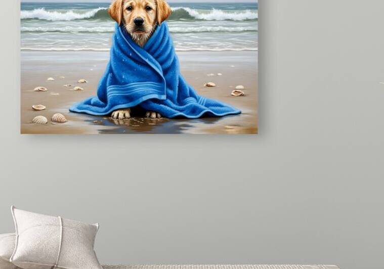 Shivering Labrador Puppy Wrapped In Beach Towel by Puppy Prints