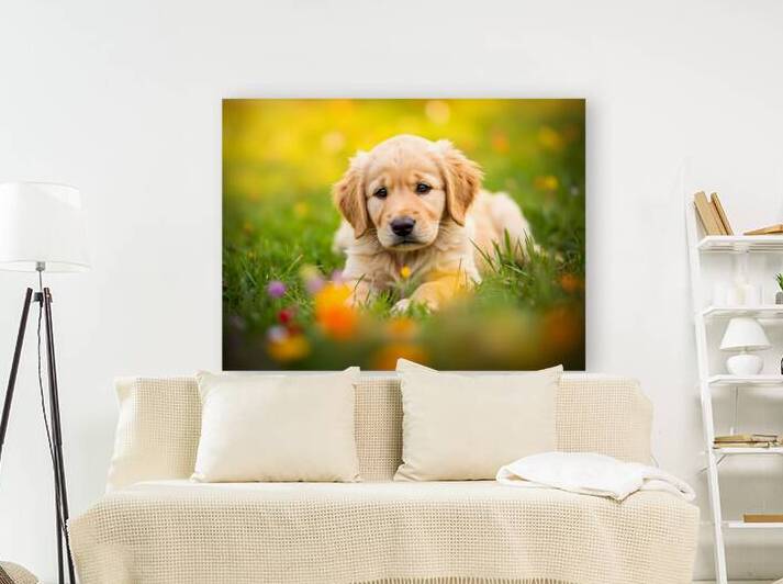 Golden Puppy Discovers The Perfect Stretch Position by Puppy Prints
