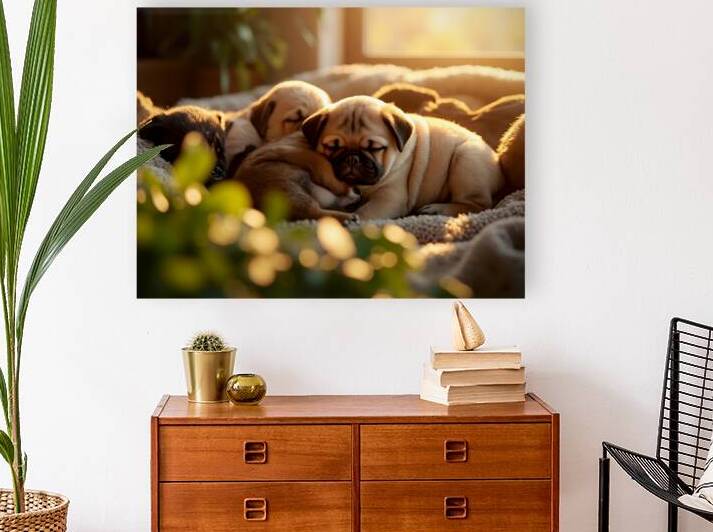 Pug Puppy Dreams In Sunny Spot by Puppy Prints