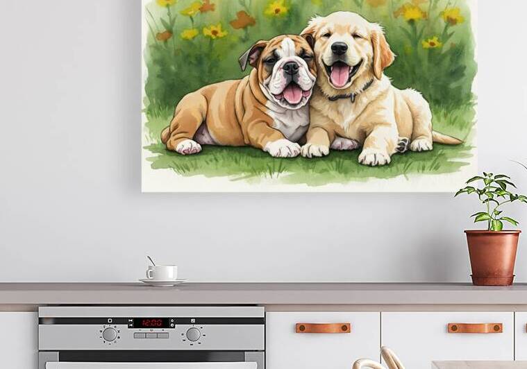 Bulldog Puppy Rests With New Best Friend by Puppy Prints
