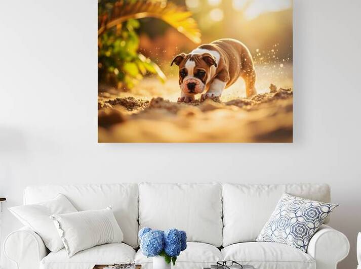 Bulldog Puppy Discovers Sandy Adventure by Puppy Prints