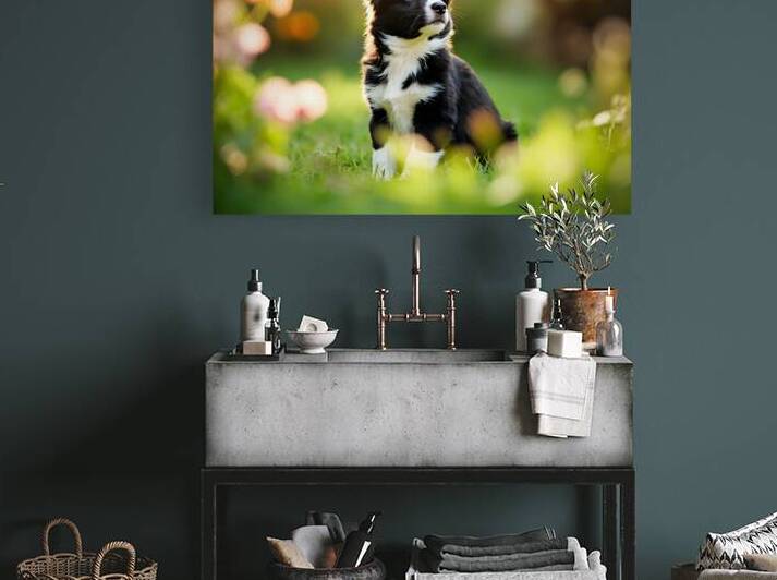 Border Collie Puppy Waiting In The Garden by Puppy Prints