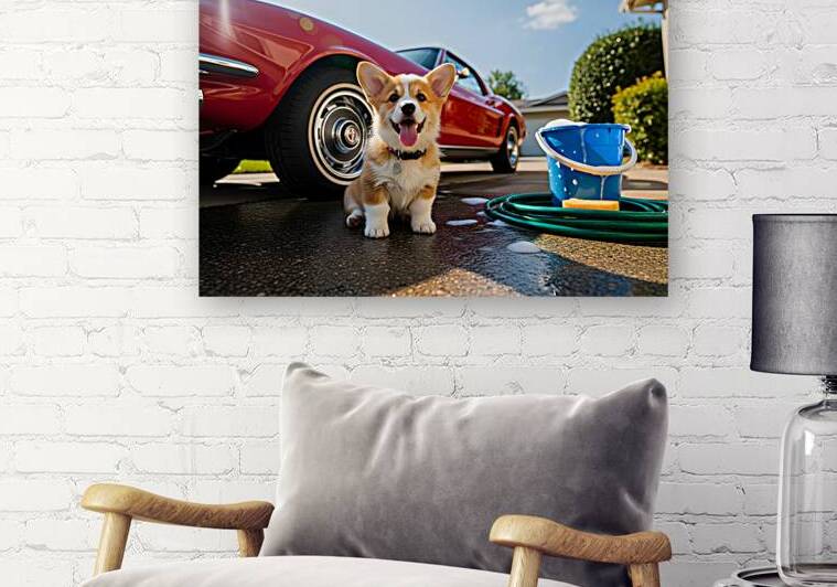 Corgi Puppy Ready For Car Wash Adventure by Puppy Prints