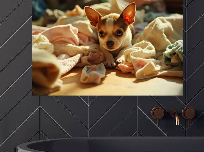 Chihuahua Puppy Discovers Laundry Adventure by Puppy Prints