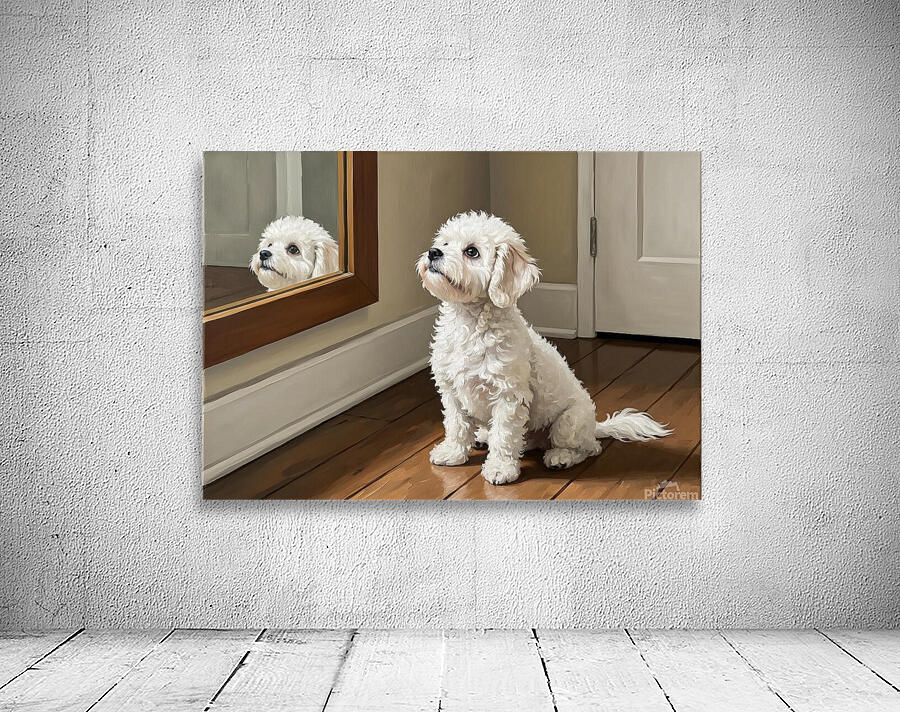 Curious White Bichon Frise Puppy Discovers Mirror For First Time Wall Preview