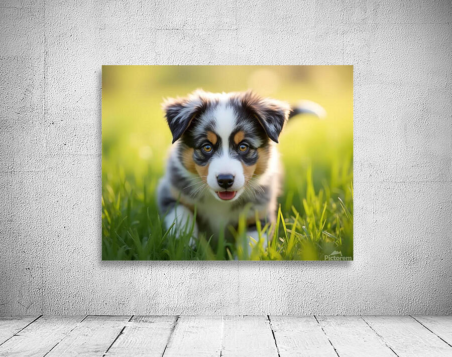 Blue Merle Australian Shepherd Puppy Ready To Play Hide And Seek Wall Preview
