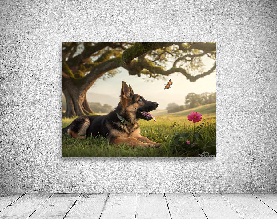 German Shepherd Puppy Resting Watches Butterfly Wall Preview