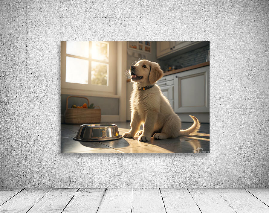 Golden Retriever Puppy Discovers Empty Food Bowl Wall Preview