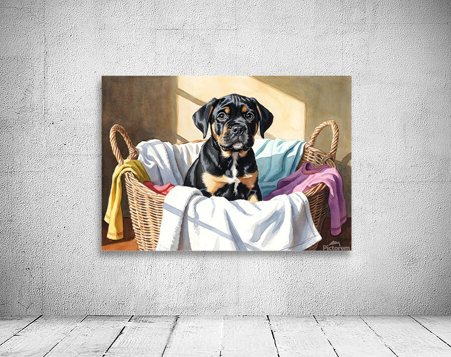 Puppy Cane Corso Discovers Cozy Laundry Basket Wall Preview