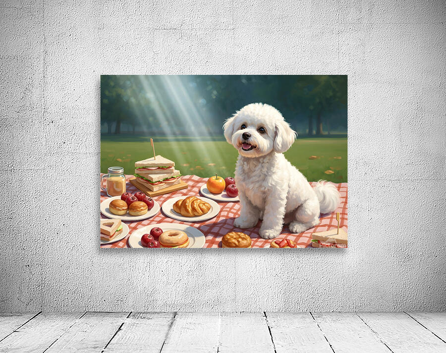 Patient Bichon Frise Waits For Picnic Treats Wall Preview