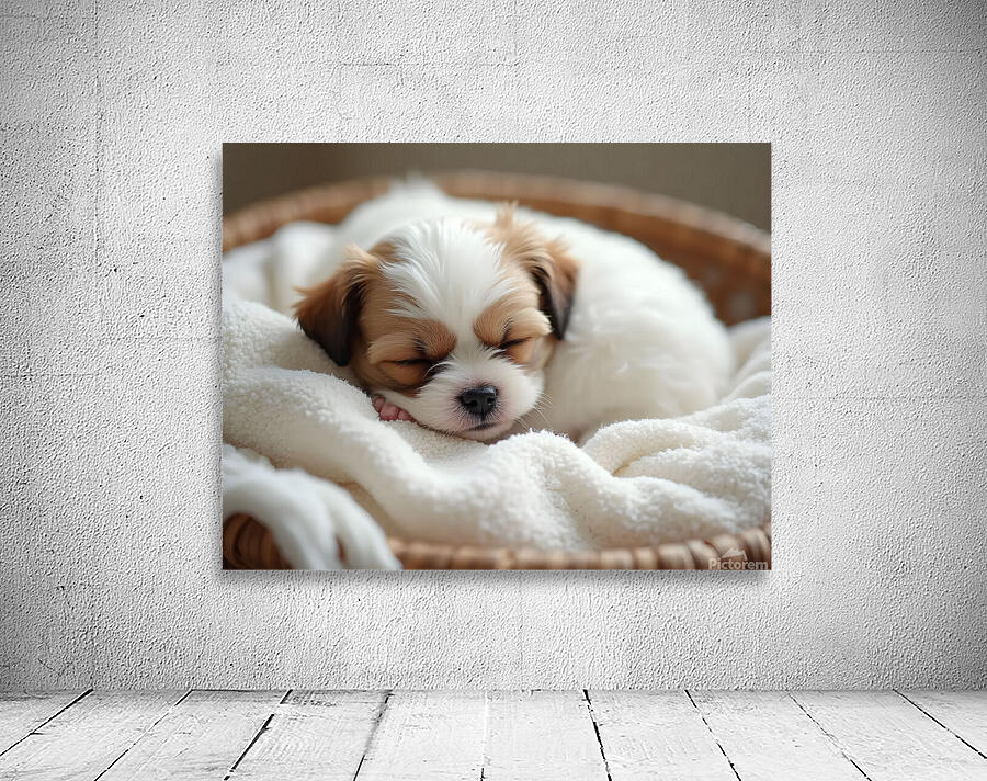 Peaceful Shih Tzu Puppy Sleeps In Cream Towels Wall Preview