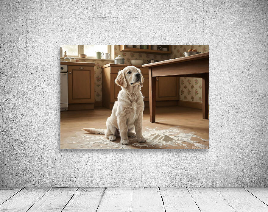 Hopeful Puppy After Kitchen Adventure Ends Wall Preview