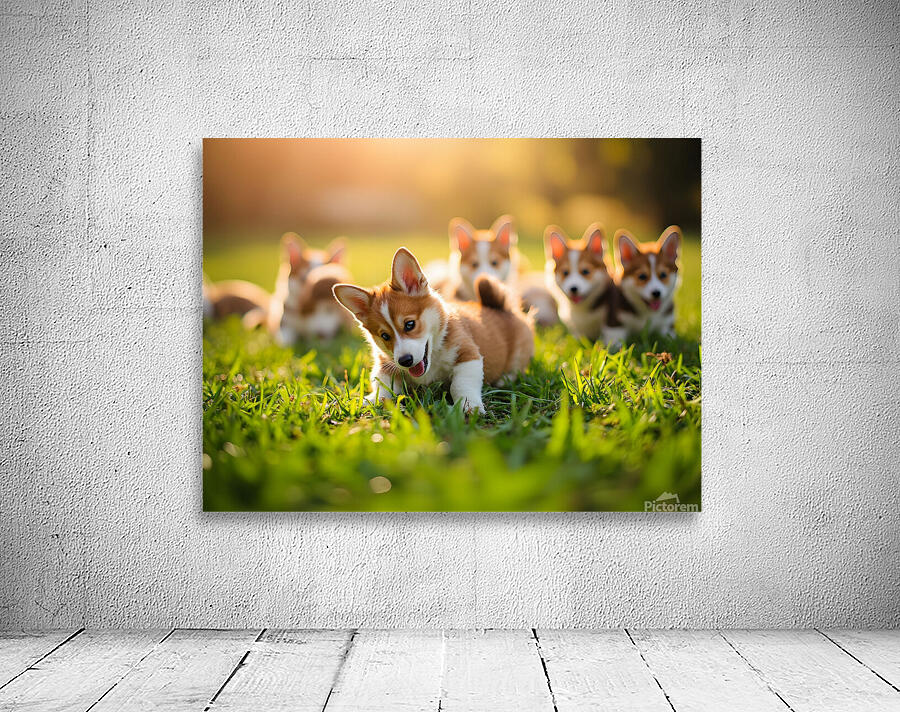Pembroke Welsh Corgi Puppy Ready To Play With Siblings Wall Preview