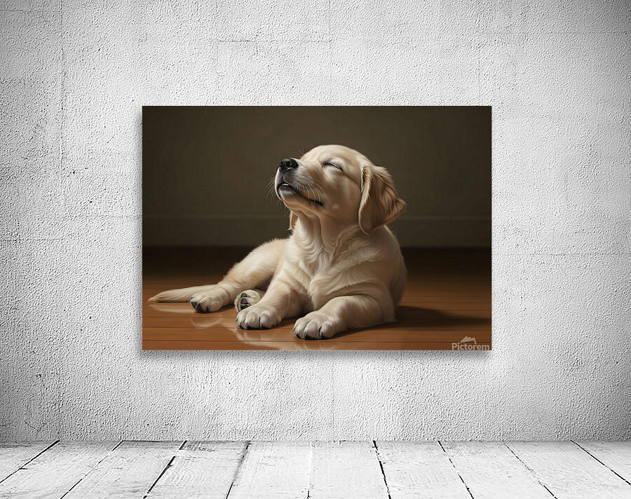 Golden Retriever Puppy Fast Asleep Sitting Upright Wall Preview