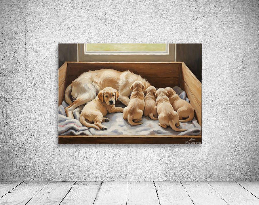 Golden Retriever Puppy Finds Comfort With Mother Wall Preview